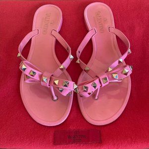 Valentino Garavani Pink Rockstud Jelly Bow Thong Sandals